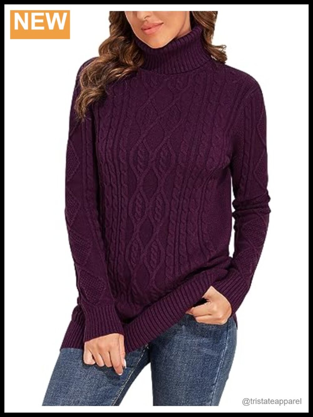 Women's Plus Size Turtleneck Cable Knit Tunic Sweater Pullover Long Sleeve Cozy